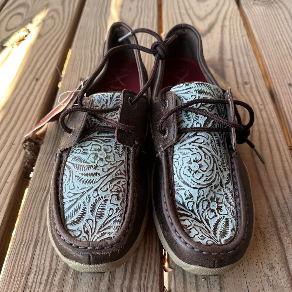 NWT Twisted X Women’s Turquoise Tooled Boat Shoes Size 7.5 - Picture 2 of 9